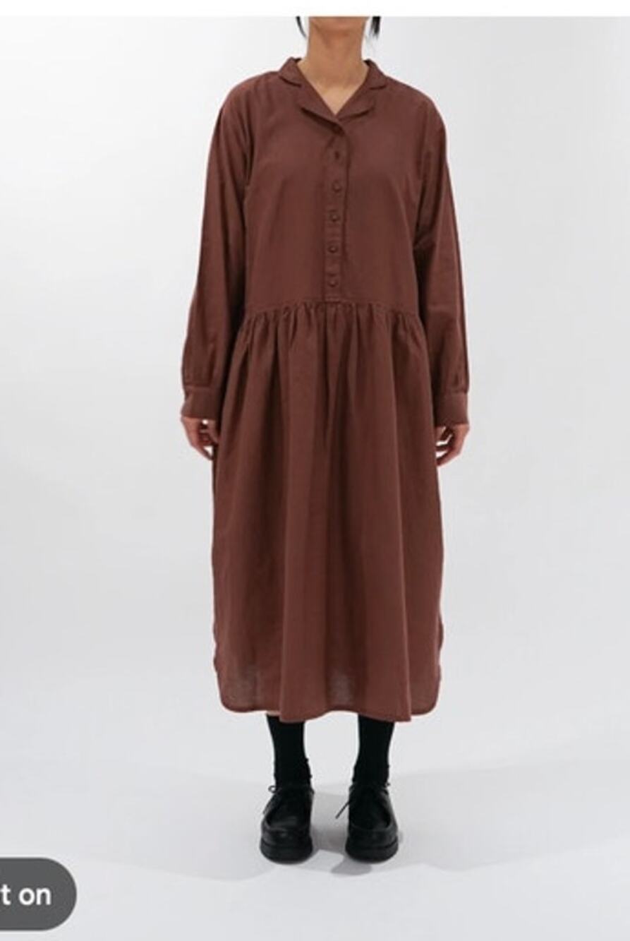 ICHI Antiquités OS Brown 100% Cotton Long Sleeve Midi Dress